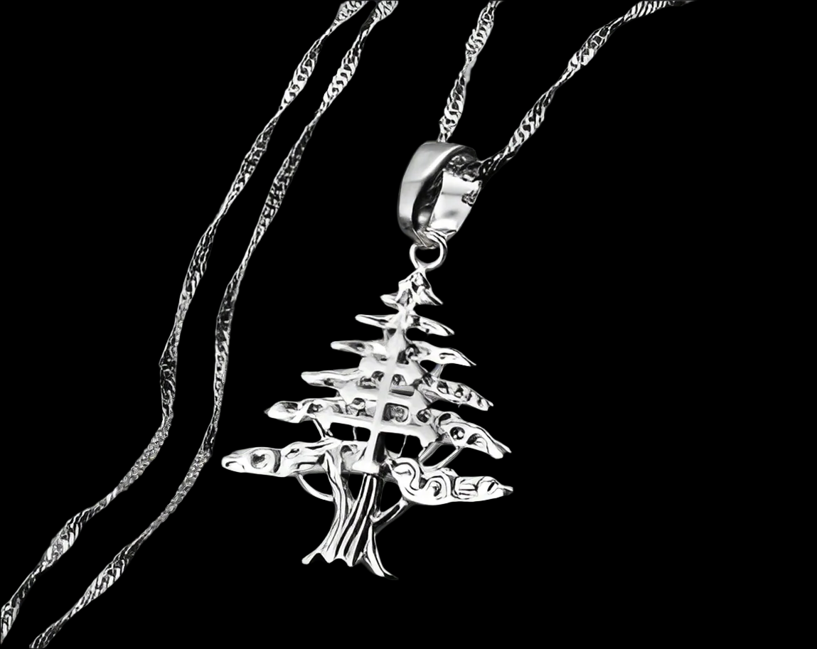 Lebanese Cedar Tree Maronite Cross Silver
