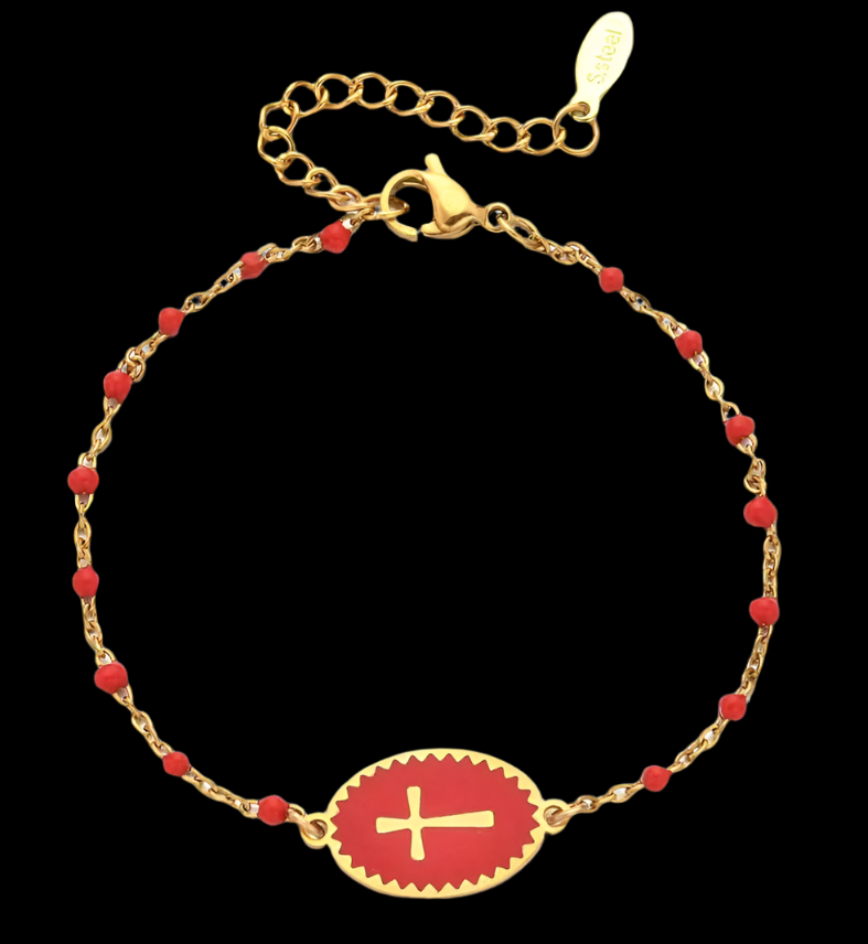 Bracelet with Cross Red