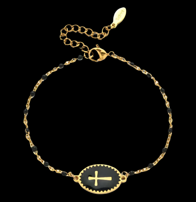 Bracelet with Cross Black