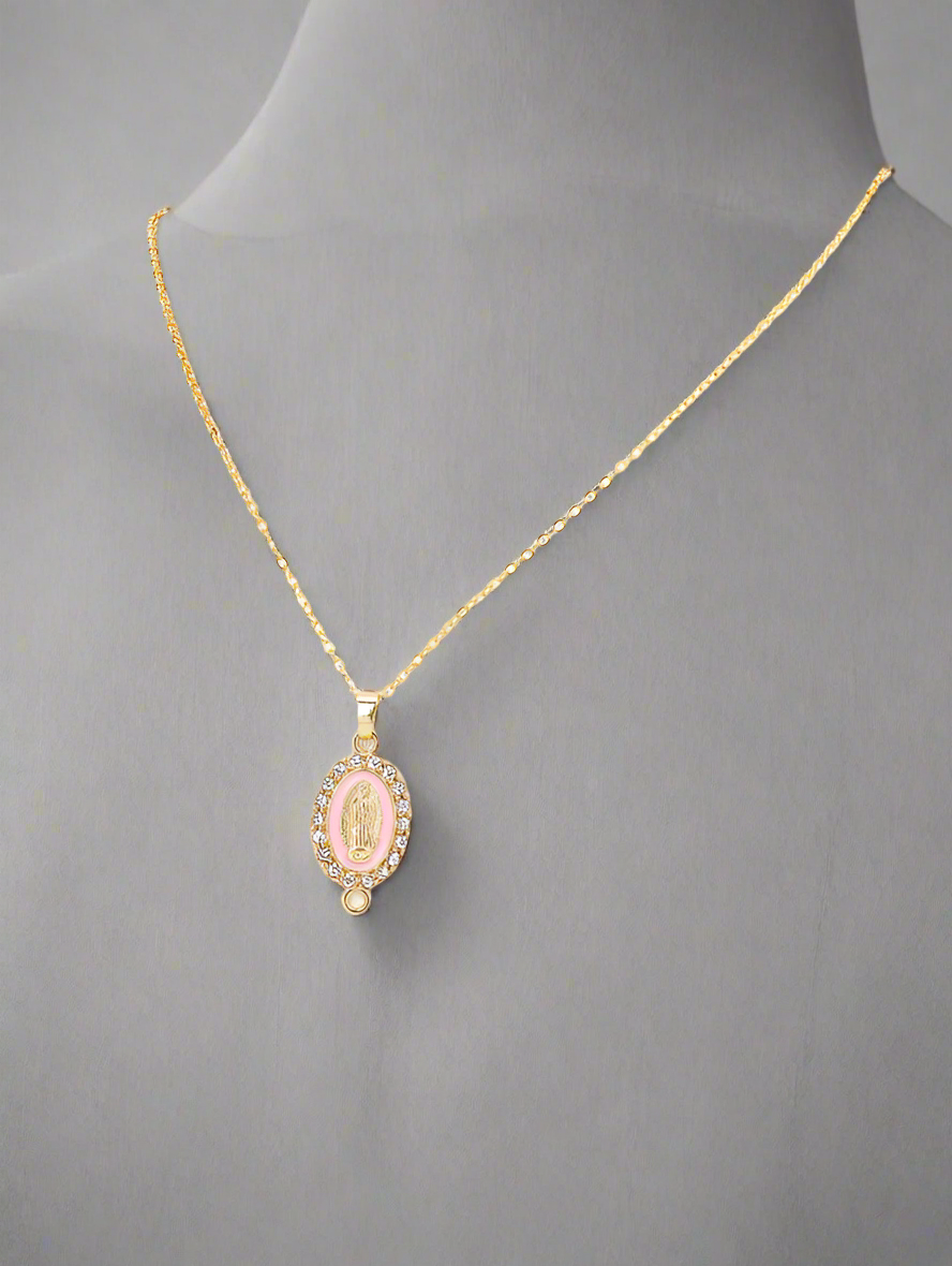 Holy Mary pendant pink